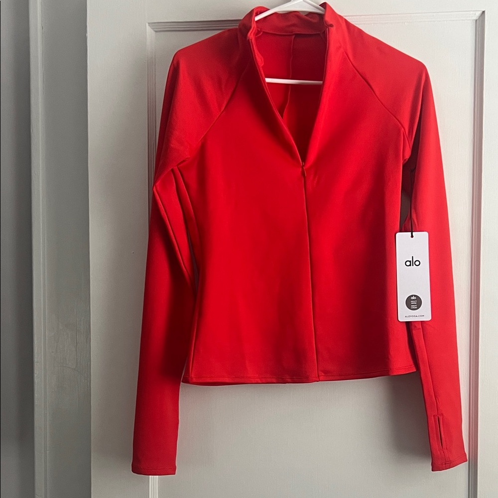 ALO Yoga Red Long-Sleeve Zip Athletic Top - Picture 4 of 7